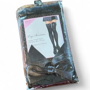 Leg Avenue Black Opaque Thigh Highs with Bow Size L/XL NWT